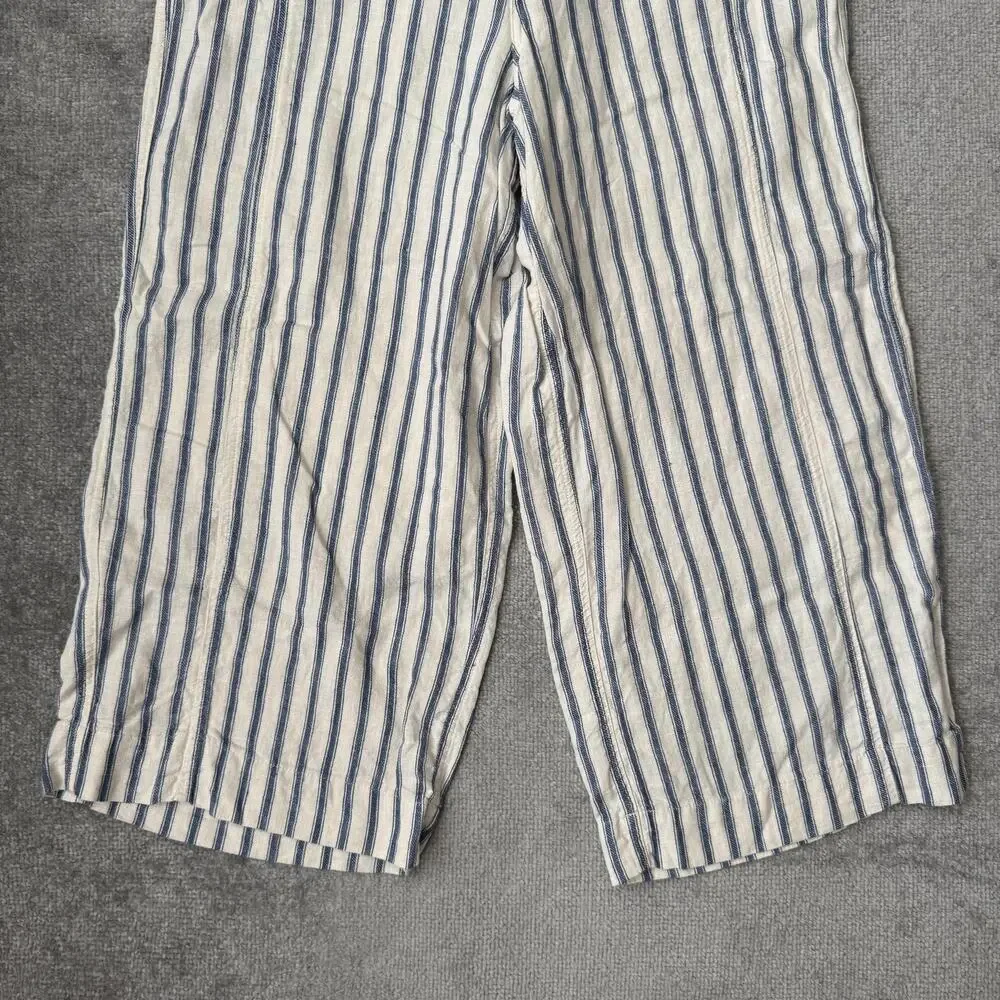 Tahari Pants Womens XL Blue Cream Stripe Linen Blend Wide Leg Cropped High Rise - Picture 3 of 11